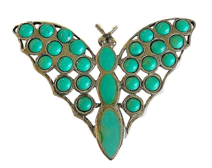 Vintage Style Sterling Silver Butterfly Brooch with Turquoise Art Nouveau Inspired Pin Jewelry Gift for Her