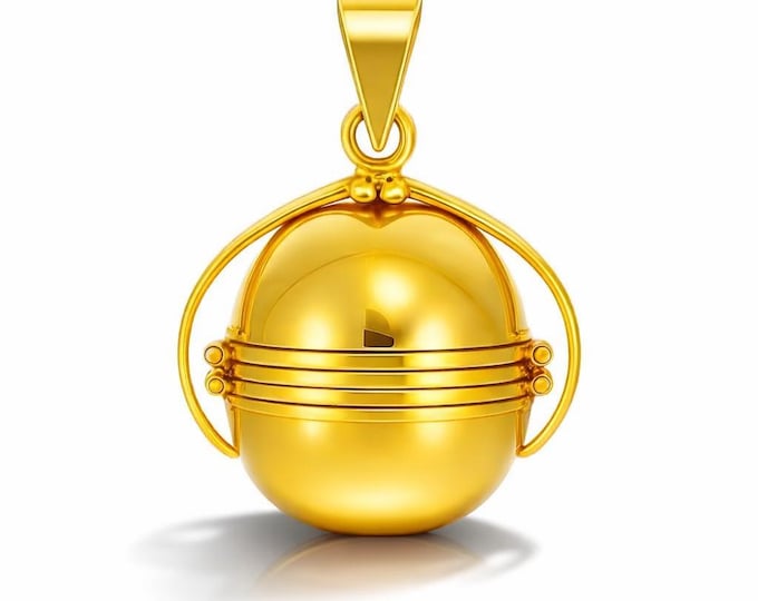 Gold Plated Art Nouveau 925 Sterling Silver Photo Locket, Memory Orb Pendant