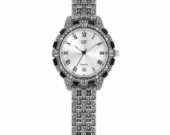 Vintage Marcasite Sterling Silver Bracelet Watch, Elegant Women’s Dress Watch
