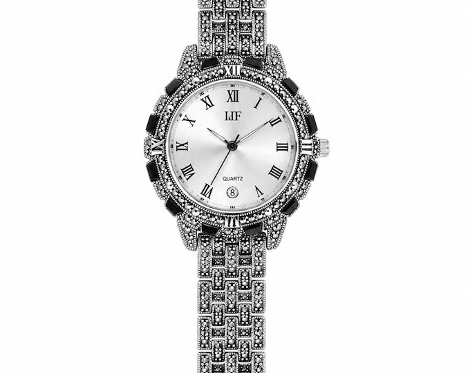 Vintage Marcasite Sterling Silver Bracelet Watch, Elegant Women’s Dress Watch