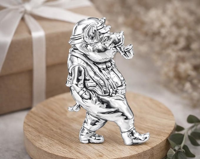 Sterling Silver Pig Brooch, Vintage Gentleman Animal Jewelry