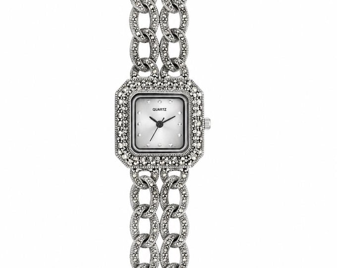 Vintage Marcasite Sterling Silver Bracelet Watch, Elegant Women’s Dress Watch