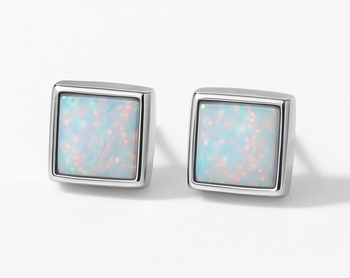 Gilson Opal Square Stud 925 Sterling Silver Earrings