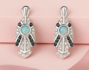 Gilson Opal Cubic Zirconia Stud Earrings 925 Sterling Silver Hallmarked