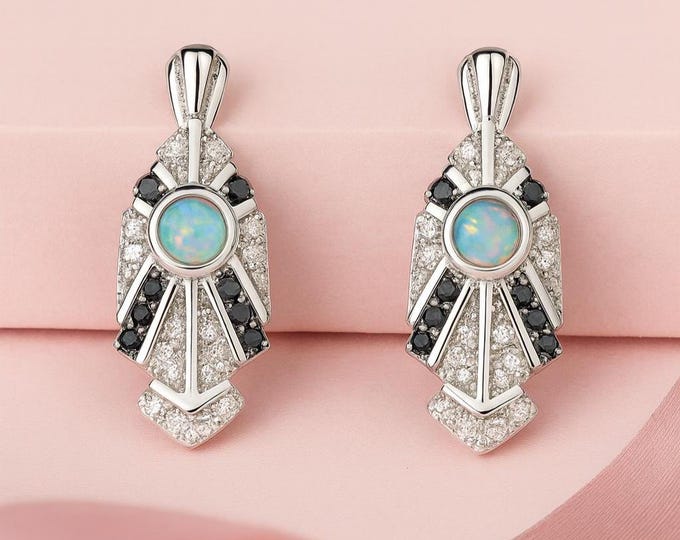 Gilson Opal Cubic Zirconia Stud Earrings 925 Sterling Silver Hallmarked