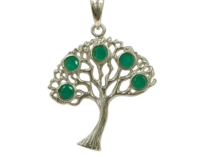 Sterling Silver Tree of Life Pendant with Emerald Gemstones Nature Inspired Jewelry, Symbolic Healing Necklace, Gift for Her
