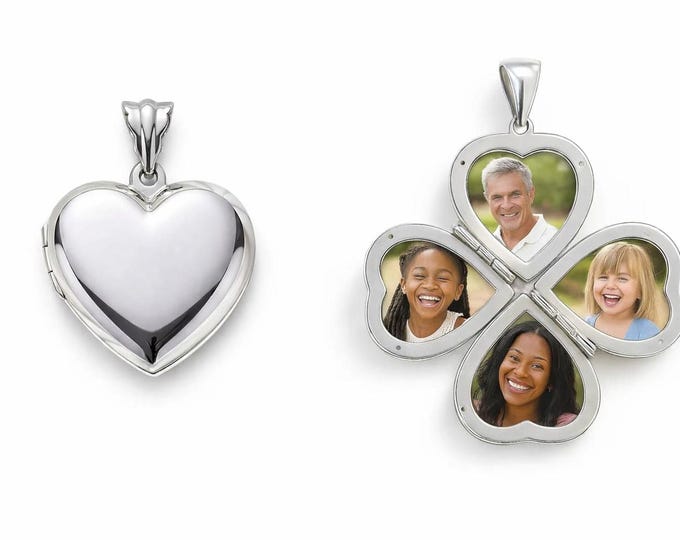 925 Sterling Silver Four Picture Heart Locket Pendant Keepsake Necklace Gift for Her