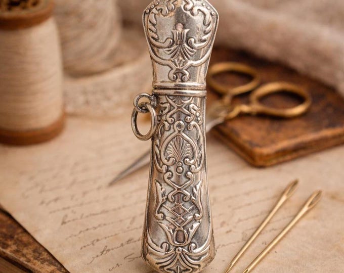 925 Sterling Silver Needle Case Antique Style Sewing Needle Holder Vintage Floral Sewing Accessory