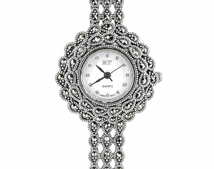 Vintage Marcasite Sterling Silver Bracelet Watch, Elegant Women’s Dress Watch