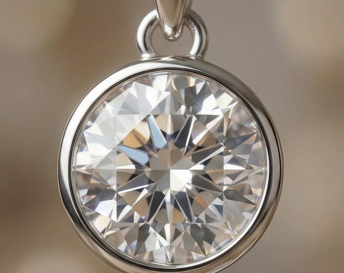 Sterling Silver Round Cut Crystal Pendant Necklace, Minimalist Bezel Set Solitaire Charm, Elegant Everyday Jewelry