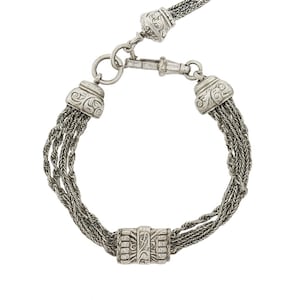 Vintage Style 925 Sterling Silver Bracelet with Ornate Engraved Clasp and Tassel