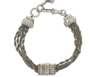 Vintage Style 925 Sterling Silver Bracelet with Ornate Engraved Clasp and Tassel