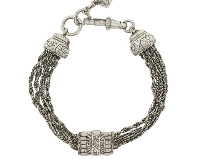 Vintage Style 925 Sterling Silver Bracelet with Ornate Engraved Clasp and Tassel