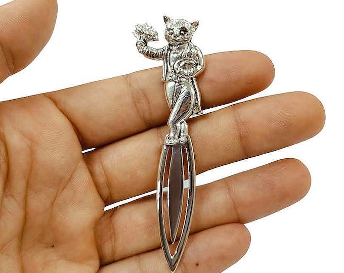 Antique Style Cat with Flowers 925 Sterling Silver Book Lover Gift Graduation Gift Animal Lover Gift