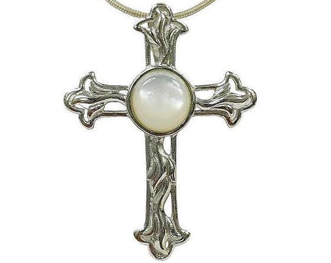 Mother of Pearl Cross Pendant 925 Sterling Silver