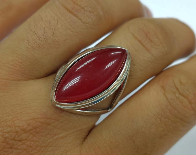 Red Agate Statement Ring 925 Sterling Silver Hallmarked