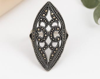 Ring i sterlingsilver i vintagestil med markasitdetaljer i art déco-stil