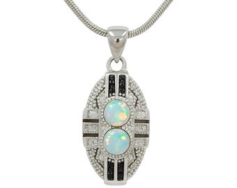 Antique Style Gilson Opal and CZ Pendant 925 Sterling Silver
