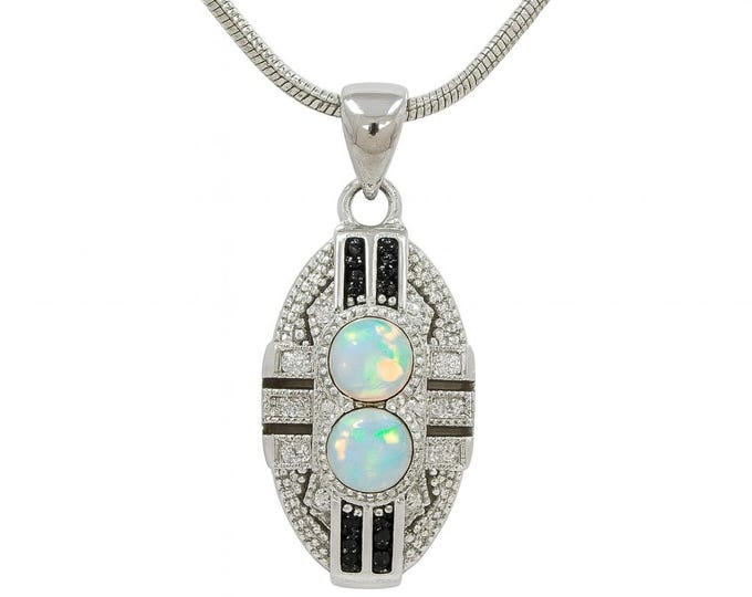 Antique Style Gilson Opal and CZ Pendant 925 Sterling Silver