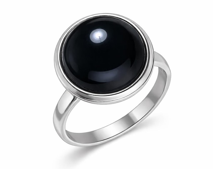 Black Onyx Ring, 925 Sterling Silver Bezel Set, Minimalist Jewelry