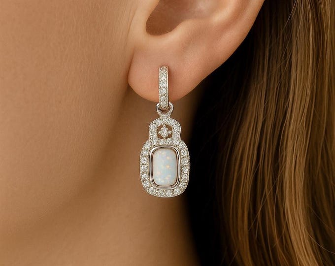 Gilson Opal Cubic Zirconia Earrings 925 Sterling Silver Hallmarked