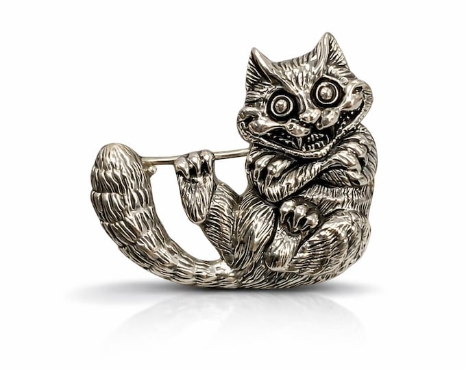 925 Sterling Silver Cat Brooch Vintage Style Animal Pin Whimsical Silver Jewellery Gift for Cat Lovers