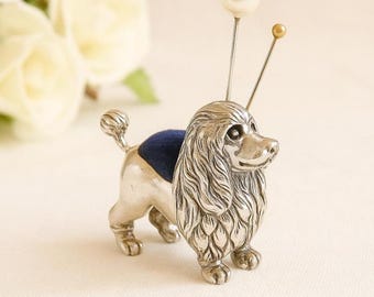Antique Inspired Collectable Poodle Dog Pin Cushion 925 Sterling Silver