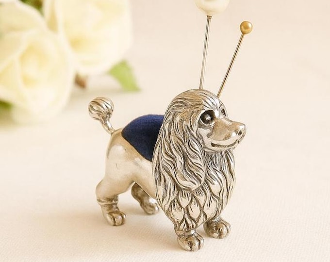 Antique Inspired Collectable Poodle Dog Pin Cushion 925 Sterling Silver
