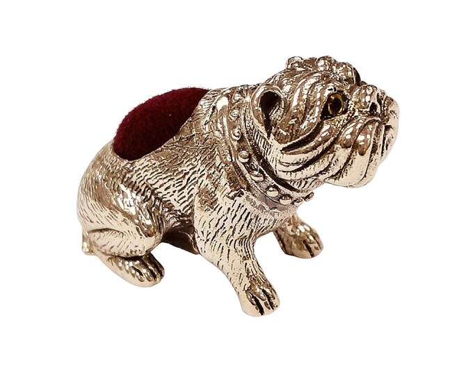 Antique Inspired Collectable Bulldog Pin Cushion 925 Sterling Silver
