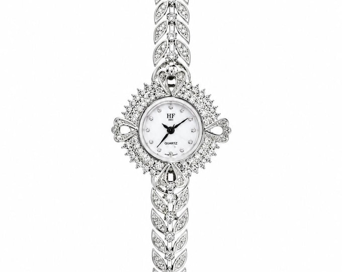 Vintage Style Cubic Zirconia 925 Sterling Silver Bracelet Watch, Elegant Women’s Dress Watch