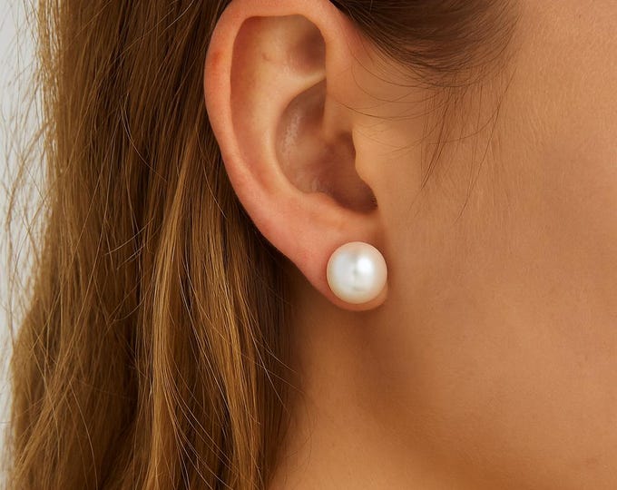 10mm - 12mm Natural Freshwater Pearl Stud Earrings
