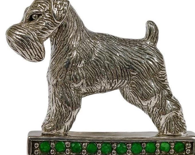 Vintage Sterling Silver Schnauzer Dog Brooch with Emerald Green Accents Collectible Pin, Pet Lover Gift, Dog Jewelry