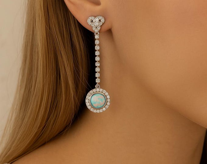 Gilson Opal Cubic Zirconia Earrings 925 Sterling Silver Hallmarked