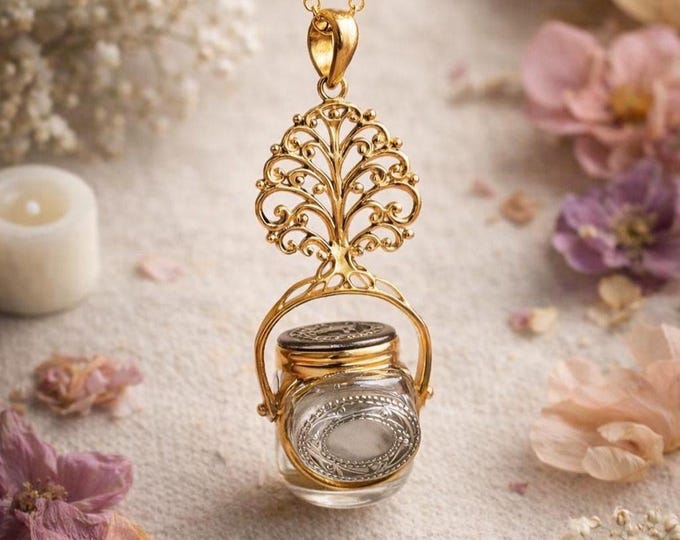 925 Sterling Silver Revolving Tree of Life Vintage Inspired Gold Plated Locket Pendant Family Photo Keepsake Victorian Style Memory Locket