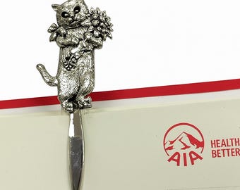 Antique Style Cat with Flowers Bookmark 925 Sterling Silver Book Lover Gift Graduation Gift