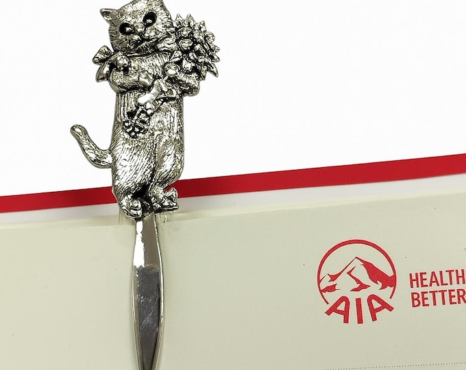 Antique Style Cat with Flowers Bookmark 925 Sterling Silver Book Lover Gift Graduation Gift