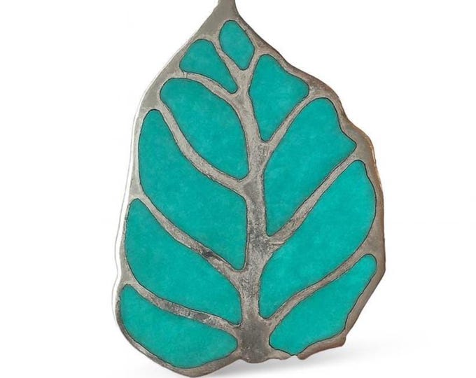 Vintage Style Sterling Silver Leaf Brooch with Turquoise Art Nouveau Inspired Pin Jewelry Gift for Her