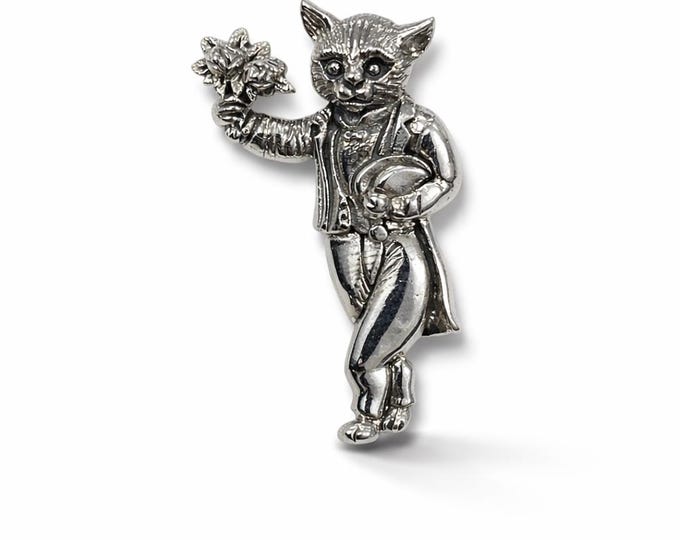 Sterling Silver Frog Brooch: Victorian Gentleman Animal Jewelry