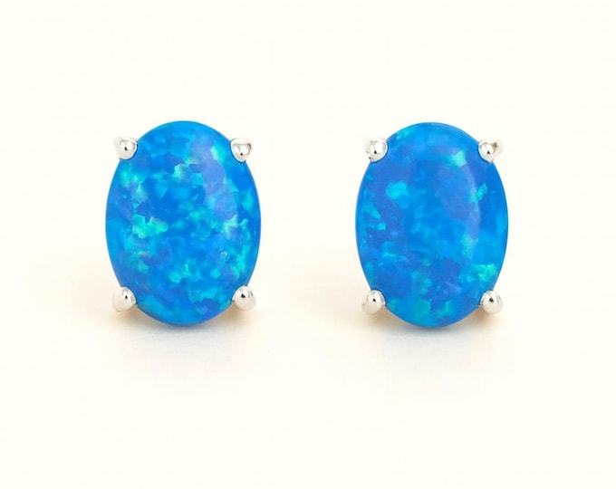 Blue Gilson Opal Stud 925 Sterling Silver Earrings