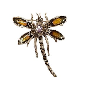 Antique Inspired Amethyst and Marcasite Brooch 925 Sterling Silver