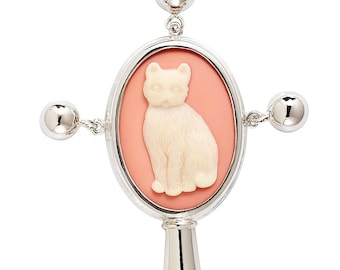 Vintage Baby Rattle with Cat Cameo Silver and Cream Floral Handle Keepsake Gift Christening or Baby Shower Gift