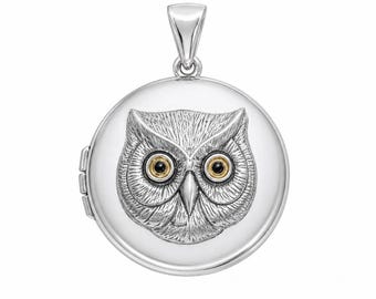 925 Silver Plate Owl Locket Necklace, Vintage Style Owl Pendant
