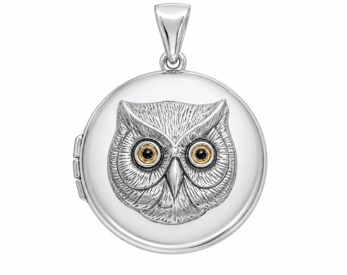 925 Silver Plate Owl Locket Necklace, Vintage Style Owl Pendant