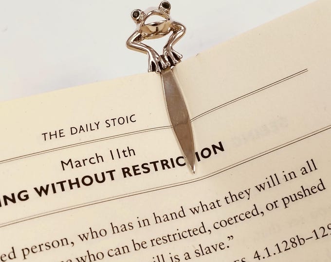 Antique Style Frog Emerald Eyes Bookmark 925 Sterling Silver Book Lover Gift Graduation Gift Lover Gift