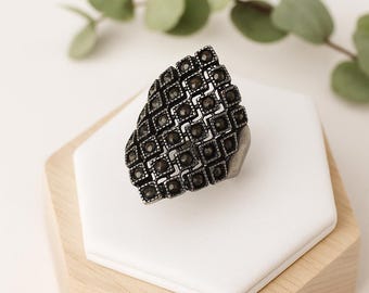 Ring i sterlingsilver i vintagestil med markasitdetaljer i art déco-stil