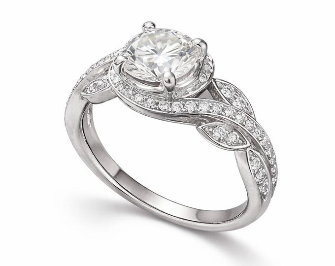 Floral Platinum and Diamond Engagement Ring