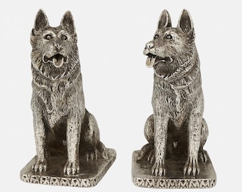 Vintage Sterling Silver Plate German Shepherd Salt and Pepper Shakers