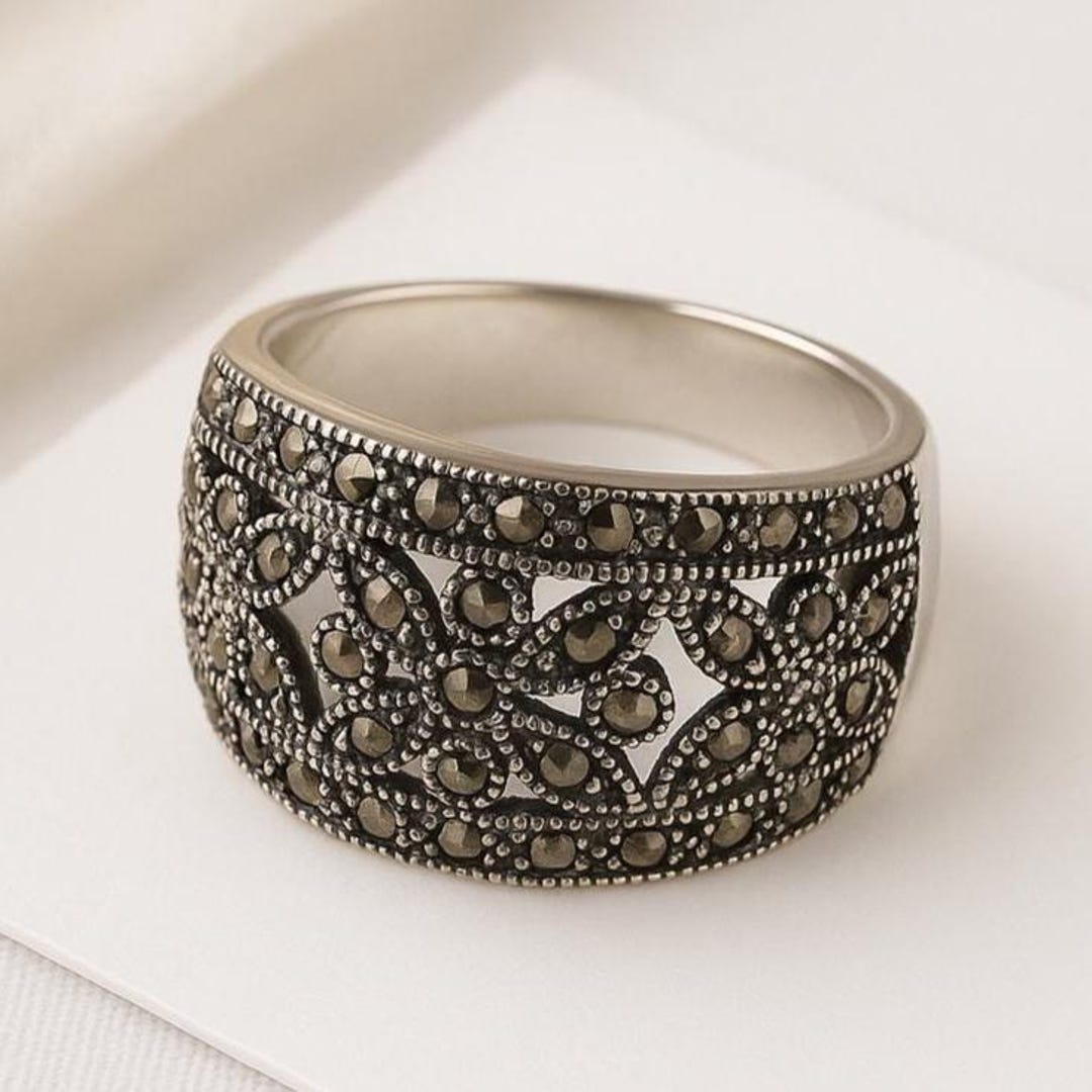 Vintage Marcasite Sterling Silver Ring, Art Deco Knot Band - Etsy