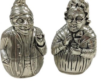 Silver Plated Punch and Judy Salt and Pepper Shakers Vintage Style Collectible Character Tableware Gift