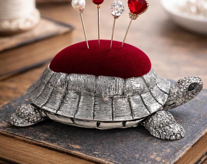 Vintage Silver Plated Turtle Tortoise Pin Cushion, Collectible Sewing Accessory